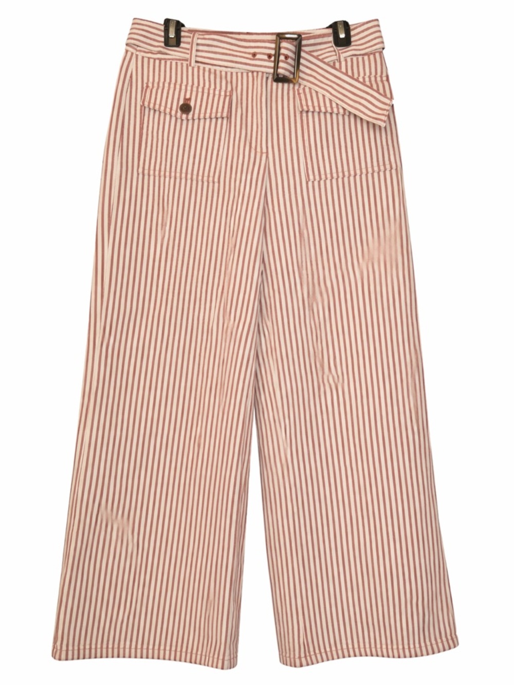 NWT LOFT Striped Wide-Leg Belted Trousers in Salmon and White